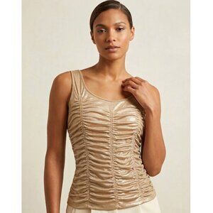 Drew | Metallic Champagne Shimmer Tank Top Ruched Front | Size Small